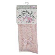 T132-P: Pink Melange Tights w/Bow (NB-12 Months)